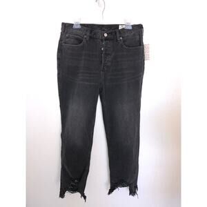 Free People Rugged Black Distressed Ankle Fly Button Straight Leg Jean - 29